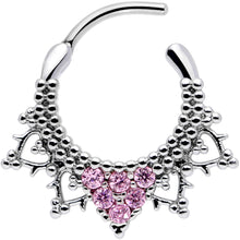 Load image into Gallery viewer, 16G 3/8 Pink CZ Gem Triangle Ornate Septum Clicker
