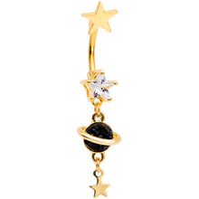 Load image into Gallery viewer, Clear CZ Gem Gold Tone Saturn Stars Dangle Belly Ring
