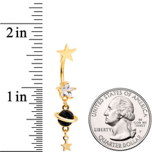Load image into Gallery viewer, Clear CZ Gem Gold Tone Saturn Stars Dangle Belly Ring
