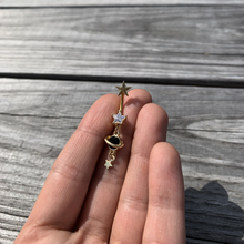 Load image into Gallery viewer, Clear CZ Gem Gold Tone Saturn Stars Dangle Belly Ring
