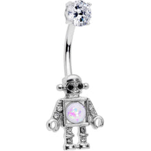 Load image into Gallery viewer, Clear Gem White Faux Opal Rockin Robot Belly Ring
