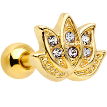Load image into Gallery viewer, 16G 1/4 Clear Gem Gold Tone Lotus Flower Cartilage Tragus Earring
