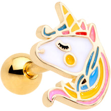 Load image into Gallery viewer, 16G 1/4 Gold Tone Pastel Unicorn Cartilage Tragus Earring

