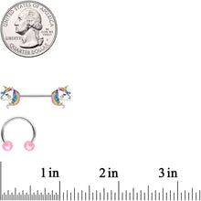 Load image into Gallery viewer, 14G Pastel Unicorn UV Horseshoe Barbell Nipple Ring Set of 4
