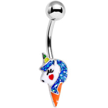 Load image into Gallery viewer, Blue Glitter Mane Unicorn Belly Ring
