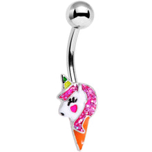 Load image into Gallery viewer, Pink Glitter Mane Unicorn Belly Ring
