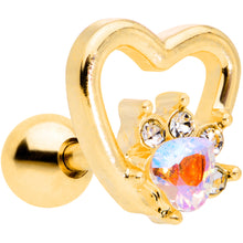 Load image into Gallery viewer, 16G 1/4 Aurora Gem Gold Tone Hollow Heart Cartilage Tragus
