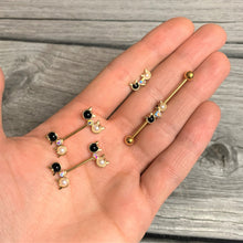 Load image into Gallery viewer, 16G 1/4 Black White CZ Gem Gold Tone Kitty Cat Luv Cartilage Tragus
