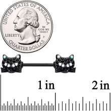 Load image into Gallery viewer, 14G 9/16 Black Aurora Gem Crafty Kitty Cat Barbell Nipple Ring Set
