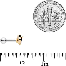 Load image into Gallery viewer, 16G 1/4 Black White CZ Gem Gold Tone Kitty Cat Luv Cartilage Tragus
