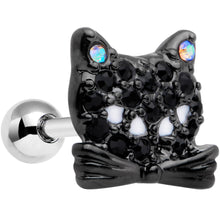Load image into Gallery viewer, 16G 1/4 Black Aurora Gem Crafty Kitty Cat Cartilage Tragus Earring
