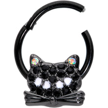 Load image into Gallery viewer, 16G 3/8 Black Aurora Gem Black Cat Hinged Segment Ring
