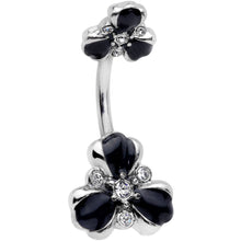 Load image into Gallery viewer, Clear Black Gem Abstract Flower Double Mount Belly Ring
