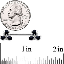 Load image into Gallery viewer, 14G 9/16 Clear Black Gem Abstract Flower Barbell Nipple Ring Set
