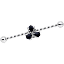 Load image into Gallery viewer, 14G Clear Black Gem Abstract Flower Industrial Barbell 38mm
