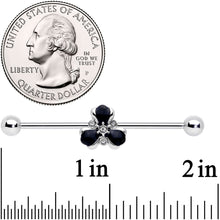 Load image into Gallery viewer, 14G Clear Black Gem Abstract Flower Industrial Barbell 38mm
