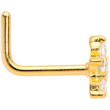 Load image into Gallery viewer, 18G 7mm Clear CZ Gem Gold Tone Tiny Flower L Shaped Nose Ring
