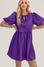 Load image into Gallery viewer, Elegant Ruched Puff Sleeve Mini Dress Vintage Bow Detail Cute Short Dress for Women
