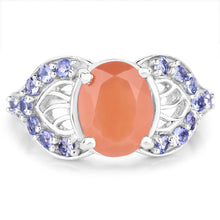 Load image into Gallery viewer, 3.06 Carat Genuine Peach Moonstone and Tanzanite .925 Sterling Silver Ring
