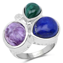 Load image into Gallery viewer, 11.23 Carat Genuine Malachite, Charolite And Lapis .925 Sterling Silver Ring
