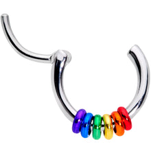 Load image into Gallery viewer, 16G 3/8 Row of Rainbow Rings Gay Pride Septum Clicker
