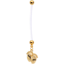 Load image into Gallery viewer, Love You Baby Feet Gold Tone Dangle Pregnancy Belly Ring
