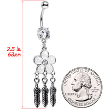 Load image into Gallery viewer, Clear Gem White Flower Feathers Dreamcatcher Dangle Belly Ring
