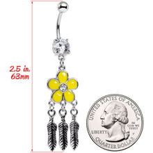 Load image into Gallery viewer, Clear Gem Yellow Flower Feathers Dreamcatcher Dangle Belly Ring
