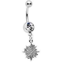 Load image into Gallery viewer, Clear Gem Starburst Crescent Moon Dangle Belly Ring Set of 2
