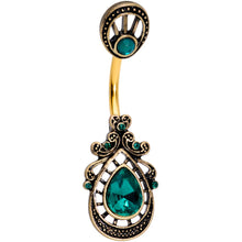 Load image into Gallery viewer, Green Gem Gold Tone Filigree Rococo Reversible Belly Ring
