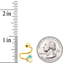Load image into Gallery viewer, 14G 3/8 Blue Faux Opal Gold Tone Moon Spiral Twister Belly Ring
