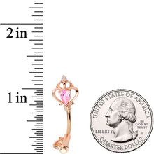 Load image into Gallery viewer, Pink CZ Gem Rose Gold Tone Princess Key Belly Ring
