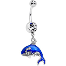 Load image into Gallery viewer, Clear Gem Bling Blue Orca Whale Dangle Belly Ring

