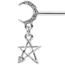 Load image into Gallery viewer, 14G 9/16 Clear Gem Moon Star Dangle Barbell Nipple Ring Set
