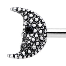 Load image into Gallery viewer, 14G 9/16 Black Gem Skull Crescent Moon Barbell Nipple Ring Set
