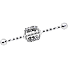 Load image into Gallery viewer, 14G Clear CZ Gem Scary Monster Fangs Industrial Barbell 38mm
