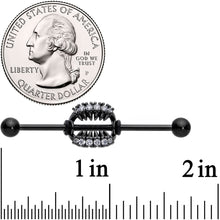 Load image into Gallery viewer, 14G Clear CZ Gem Black Monster Fangs Industrial Barbell 38mm
