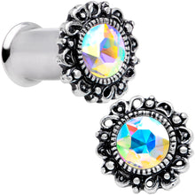 Load image into Gallery viewer, Aurora Gem Filigree Flower Double Flare Plug Set 2G to 1 Inch
