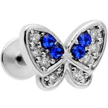 Load image into Gallery viewer, 16G 5/16 Clear CZ Gem Blue Gem Butterfly Labret Monroe Tragus
