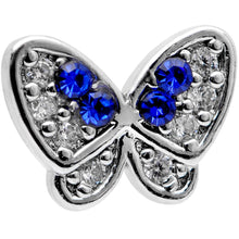 Load image into Gallery viewer, 16G 5/16 Clear CZ Gem Blue Gem Butterfly Labret Monroe Tragus
