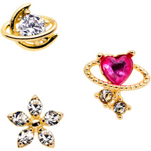 Load image into Gallery viewer, 16G 1/4 Clear CZ Gem Gold Tone Moon Cartilage Tragus Set of 3

