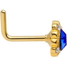 Load image into Gallery viewer, 18G 5/16 Clear Blue Gem Gold Tone Regal L Shaped Nose Ring
