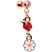 Load image into Gallery viewer, 16G 1/4 Clear Gem Rose Gold Tone Ladybug Dangle Cartilage Tragus
