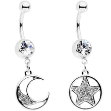 Load image into Gallery viewer, Clear Gem Moon Star Magic Dangle Belly Ring Set of 2
