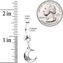 Load image into Gallery viewer, Clear Gem Moon Star Magic Dangle Belly Ring Set of 2
