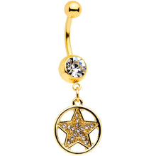 Load image into Gallery viewer, Clear Gem Gold Tone Moon Star Magic Dangle Belly Ring Set of 2
