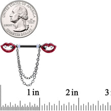 Load image into Gallery viewer, 14G 5/8 Black Vampire Kiss Chain Dangle Barbell Nipple Ring Set
