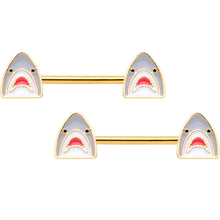 Load image into Gallery viewer, 14G 9/16 Gold Tone Shark Attack Barbell Nipple Ring Set
