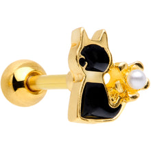Load image into Gallery viewer, 16G 1/4 Gold Tone Flower Black Cat Cartilage Tragus Earring
