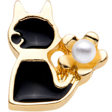 Load image into Gallery viewer, 16G 1/4 Gold Tone Flower Black Cat Cartilage Tragus Earring
